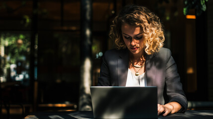 Dedicated career worker working at her desk, dedication and focus in the modern workspace