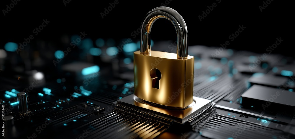 Poster cybersecurity services are based on the concept of a secure motherboard, network authentication, ai 