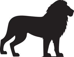 Wild animal vector silhouette illustration of a black lion and elephant