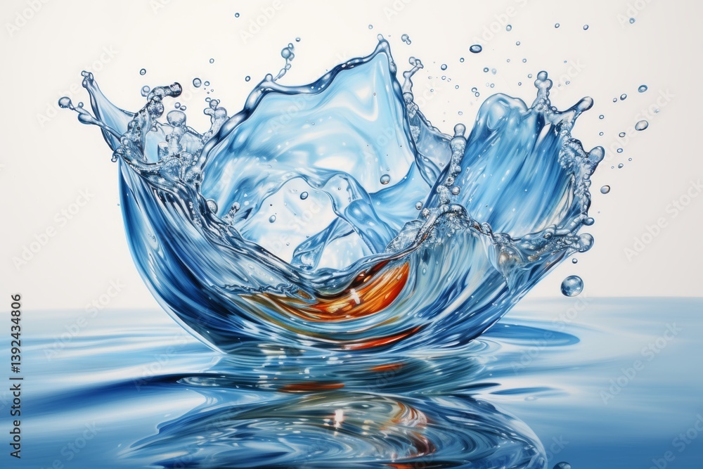 Poster subtle water splashes in soft hues with minimalist detail emphasizing serenity and simplicity