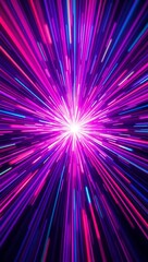 Vibrant neon light streaks radiate outwards creating a dazzling futuristic explosion effect with
