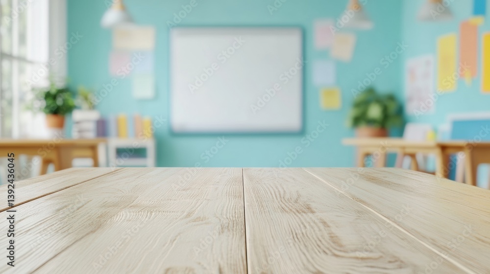 Aufkleber Minimalist EdTech Surface Serene Classroom Learning Space with Polished Oak Table - Flexible Hybrid Education Design for Creative Collaboration