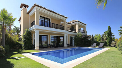 Luxury modern home with private pool and green garden