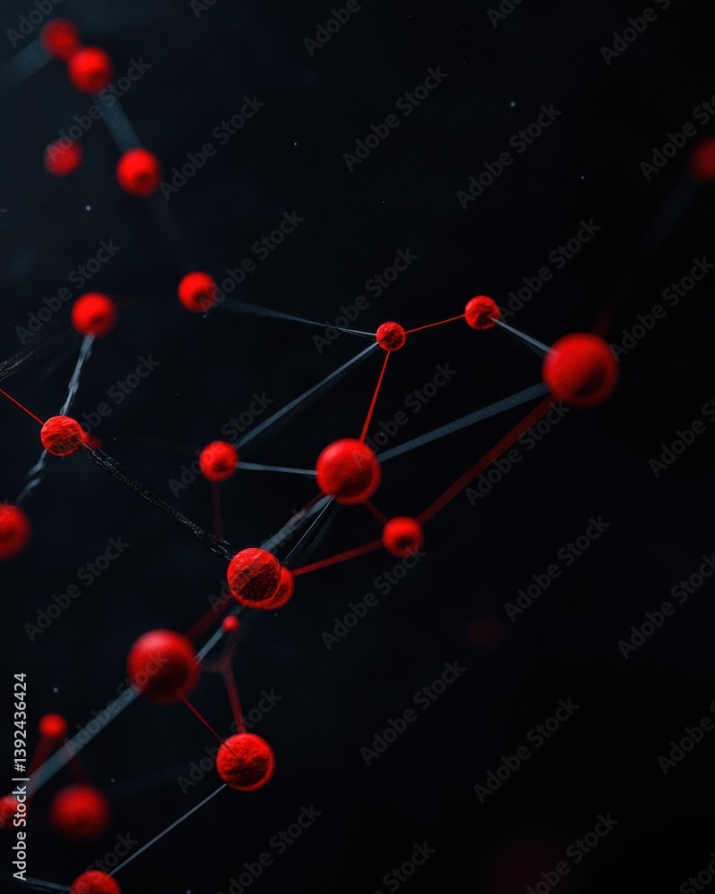 Poster Futuristic AI Network Visualization Dynamic Red Nodes in Quantum Interconnectivity - Breakthrough Digital Transformation and Technological Innovation Paradigm
