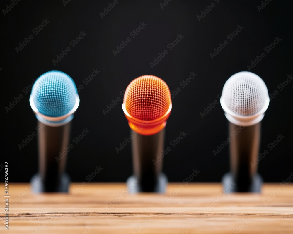 Leinwandbilder vibrant media tech professional color-coded microphones showcasing modern communication aesthetics f