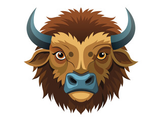 Fototapeta premium Cute cartoon vector illustration of a bull head, a mammal with horns
