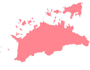 香川県　地図　赤　イラスト