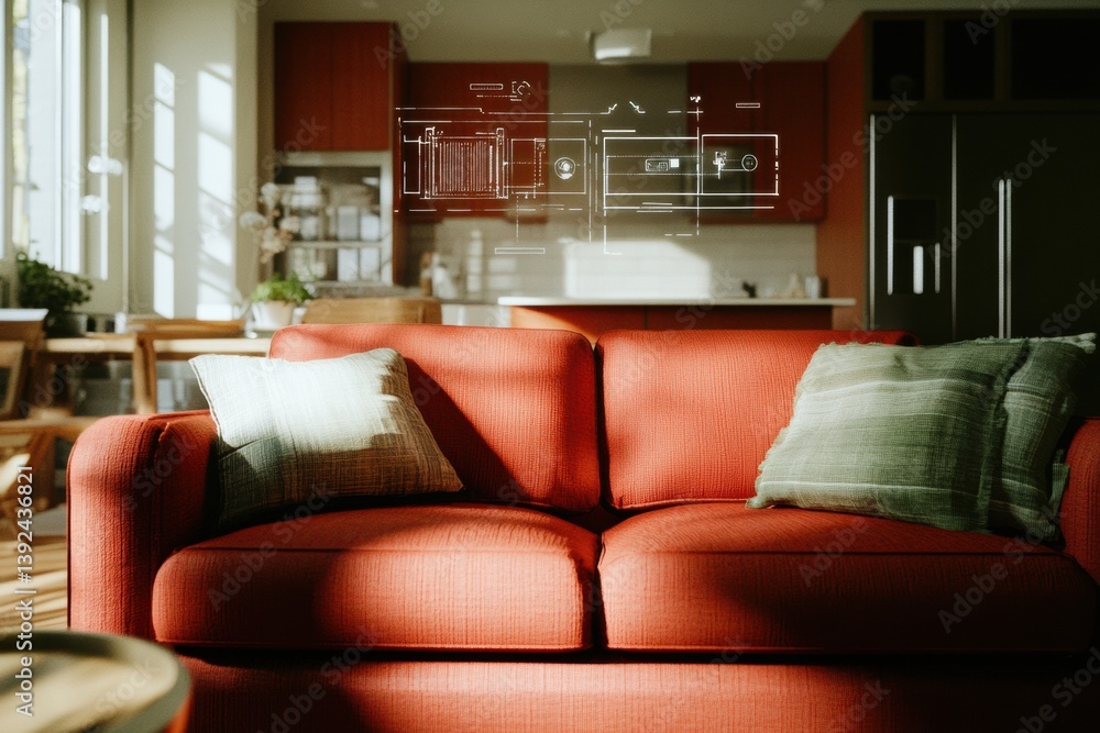 Aufkleber Smart Living Sanctuary Next-Gen Home Automation Visualized Through Terracotta Comfort and Interactive Digital Interfaces - Intuitive Tech Integration for Modern Lifestyles
