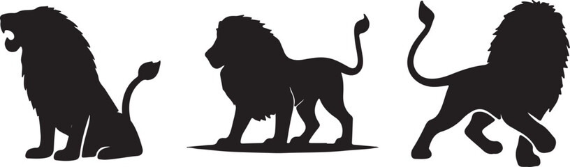 Wild animal vector silhouette illustration of a black lion and elephant