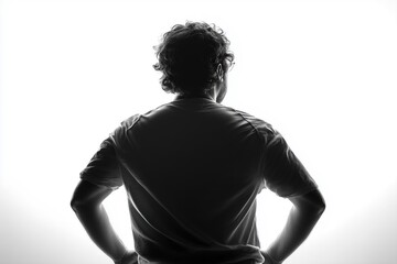 Silhouette of a Man from the Back with Hands on Hips in Black and White