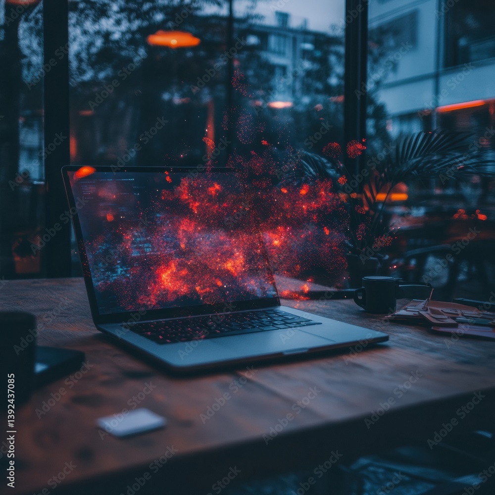 Poster Immersive Digital Disruption Cinematic Tech Innovation Visualizing Dynamic Business Transformation through Explosive Data Visualization and Urban Workspace Connectivity