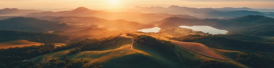 Naklejka premium Sustainable Horizon Golden Sunrise Illuminating Eco-Conscious Renewable Energy Landscape with Solar Innovation and Climate Resilience Panorama