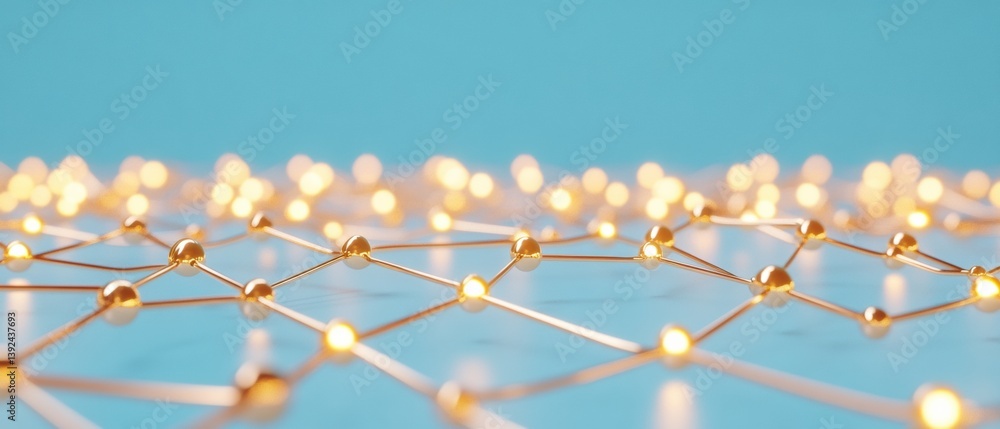 Aufkleber Quantum Network Visualization Golden Interconnected Nodes Mapping AI-Driven Business Intelligence on Immersive Digital Innovation Landscape