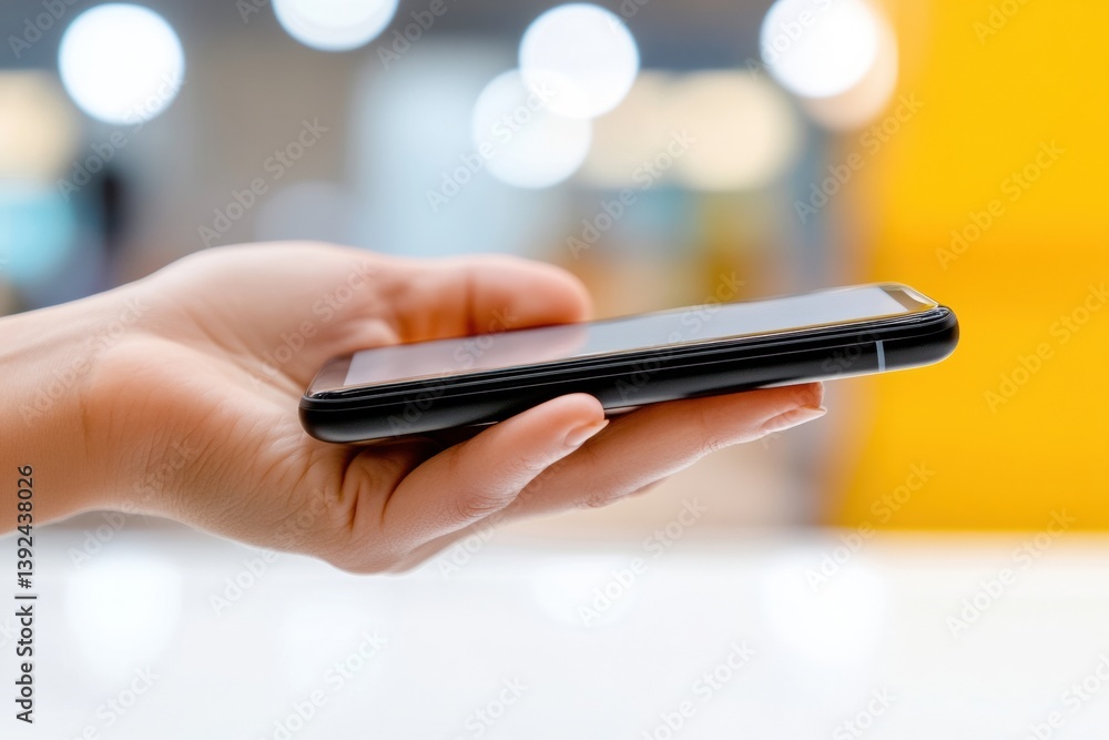 Poster sleek minimalist mobile tech next-gen smartphone ergonomics in dynamic retail space - digital lifest