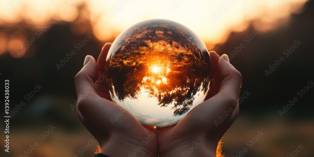 Aufkleber spherical global connection immersive climate tech visualization with sunset glow - innovative envir