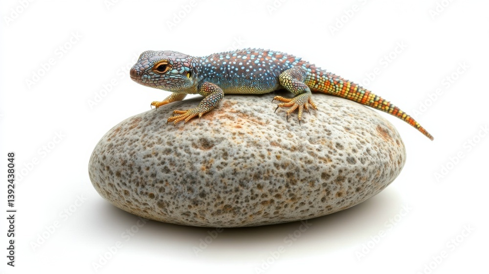 Aufkleber colorful lizard resting on textured rock against a white background with drop shadow