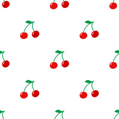 Cherry berry Seamless pattern with cute berries in a vibrant, minimal style. Ideal for summer textiles, childrens clothing, and fresh fruit-themed wrapping paper