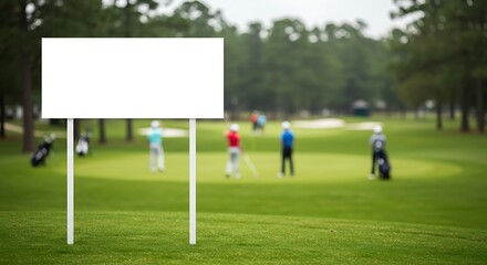 Blank Sign at a Golf Tournament on a Lush Green Course AI Generated