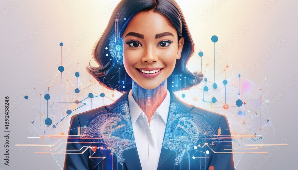Wall mural businessman with binary code