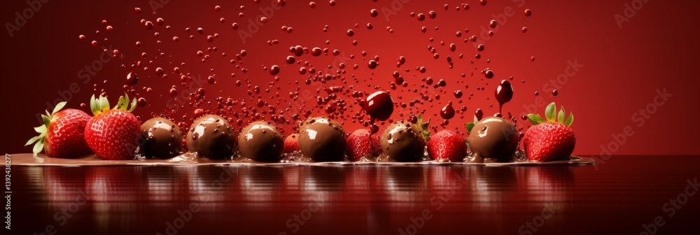 Poster delicate strawberry and chocolate composition with soft tones and simple background elements