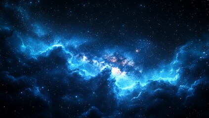 Celestial Nebula Glowing Blue Cosmic Cloudscape.