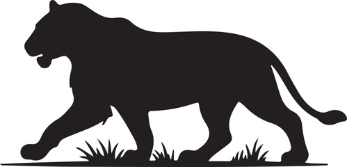 Wild animal vector silhouette illustration of a black lion and elephant