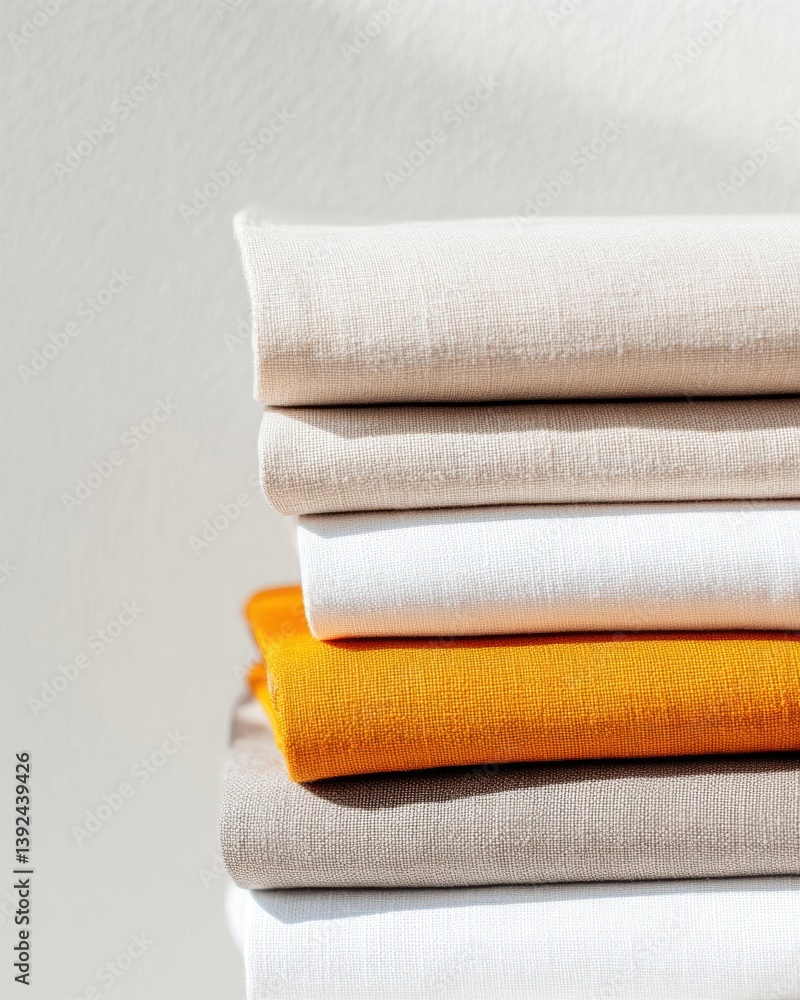 Poster minimalist textile design elegant fabric stack with warm color blocking - contemporary interior styl
