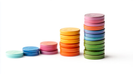 Stacking colorful coins financial growth digital photography studio setting close-up concept of investment strategies