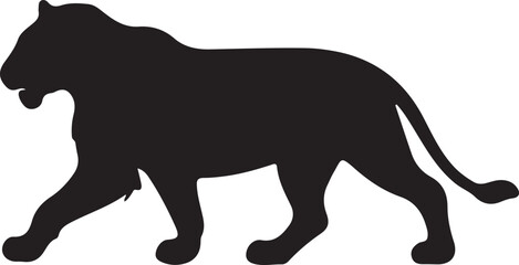 Wild animal vector silhouette illustration of a black lion and elephant