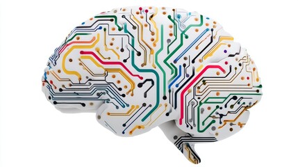Fototapeta premium The illustration of an AI brain is depicted in a colorful manner on a transparent background, having been cut out