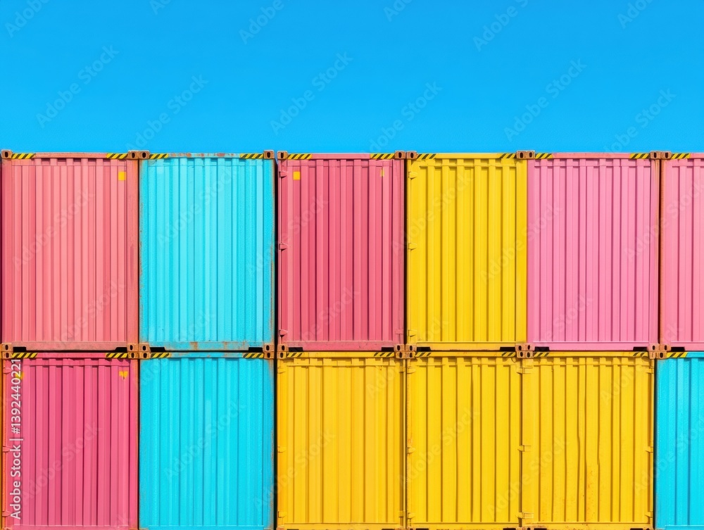 Poster Vibrant Logistical Aesthetics Pop Art Shipping Container Terminal Visualizing Global Connectivity, Digital-First Supply Chain Innovation