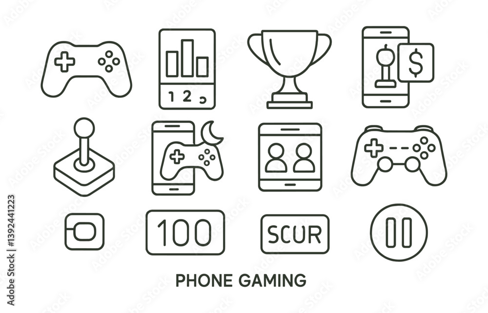 Aufkleber mobile gaming icons set: enhance your app with linear style graphics