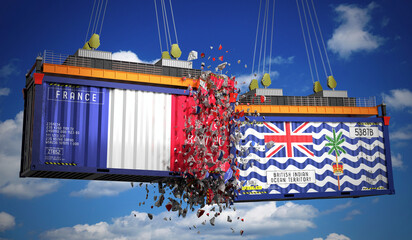 Cargo containers with flags of France and British Indian Ocean Territory - 3D illustration