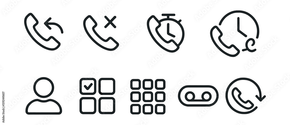 Poster minimalist call and communication icons set – linear style