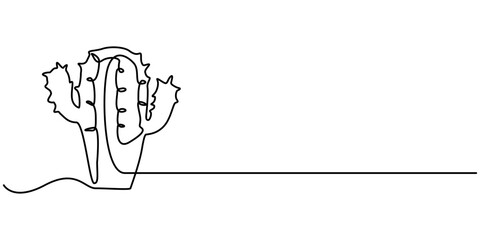 Single one line drawing cute exotic tropical spiny cactus plant. Printable decorative houseplant concept home wallpaper ornament. Modern continuous line draw design graphic vector.             