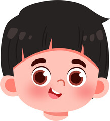 Joyful Cartoon Boy Headshot Smiling Child with Dark Hair and Rosy Cheeks