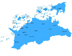 香川県　地図　ブルー　斑点　イラスト