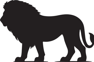 Wild animal vector silhouette illustration of a black lion and elephant