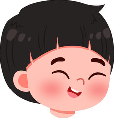 Joyful Child's Head, Cartoon Style, Short Black Hair, Happy Expression