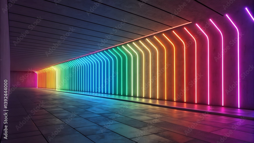 Poster 3d rendering of a futuristic background with geometric shapes and colorful neon lights