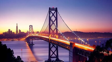 San Francisco Bay Bridge sunrise, city skyline, traffic, travel