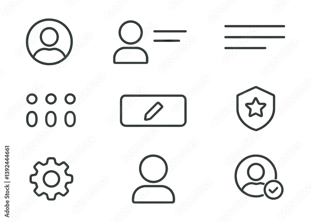 Poster minimalist linear user interface icons set for social profiles and settings