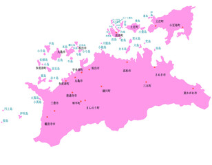 香川県　地図　ピンク　斑点　イラスト