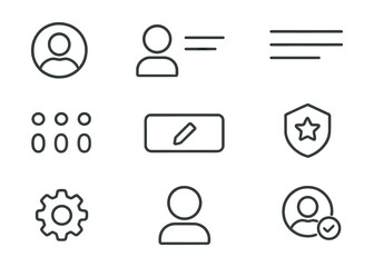 Minimalist linear user interface icons set for social profiles and settings