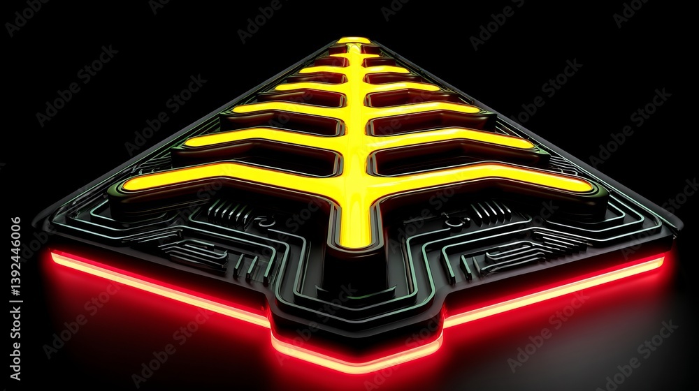 Poster a 3d rendered image features an ethernet icon illuminated with orange and yellow neon lights, symbol