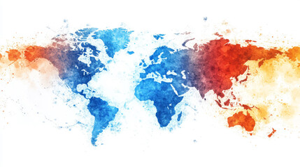 Global watercolor map visualization world artistic representation colorful environment aerial view conceptual geography