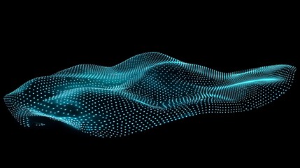 Abstract representation of flowing data waves with glowing blue dots creating a digital landscape, conveying a sense of movement and technology