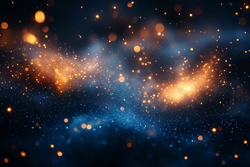 Fototapeta premium Cosmic Nebula Blue Gold Glitter Sparkles.