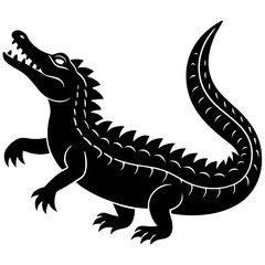 Crocodile Silhouette Vector Black and White Drawing Illustration
