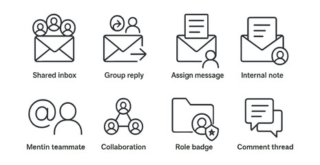 Fototapeta premium Linear communication and collaboration icons set for teamwork and messaging platforms